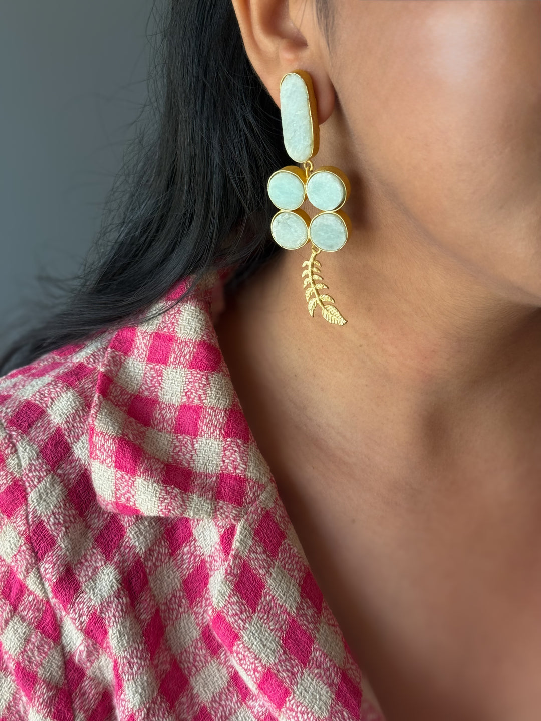 Natural Stone Statement Earrings | SHIVKA | Gold Polish Festive Jewelry