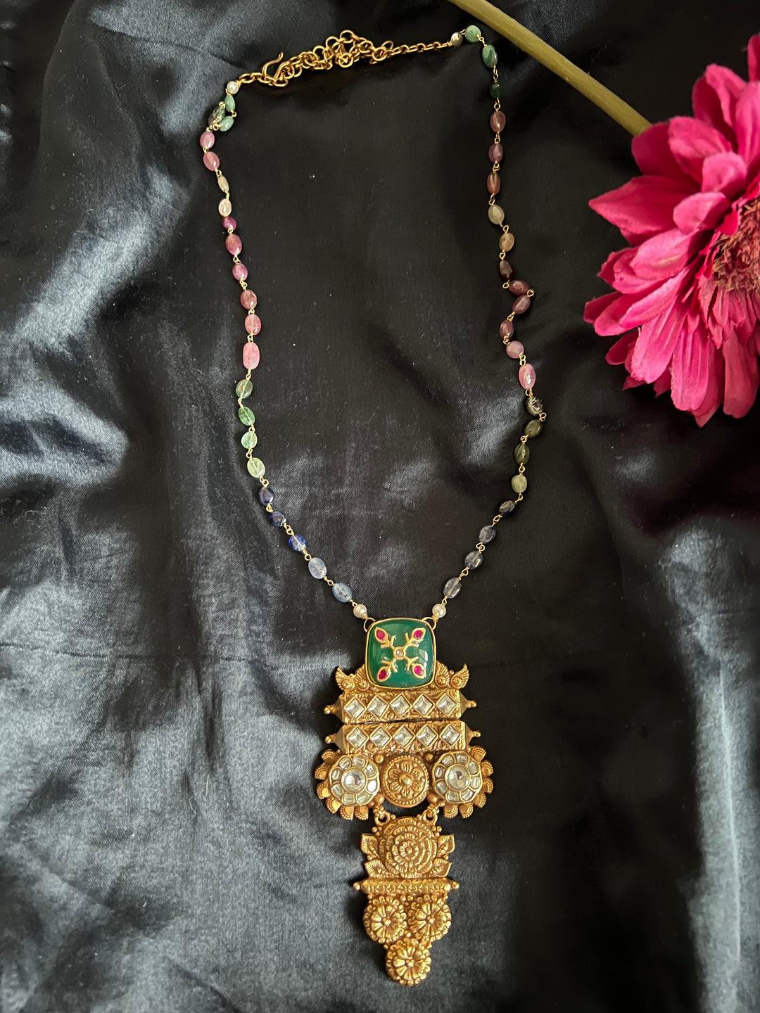 Elegant Fusion Necklace - One-of-a-Kind 925 Silver with Multicoloured Beads