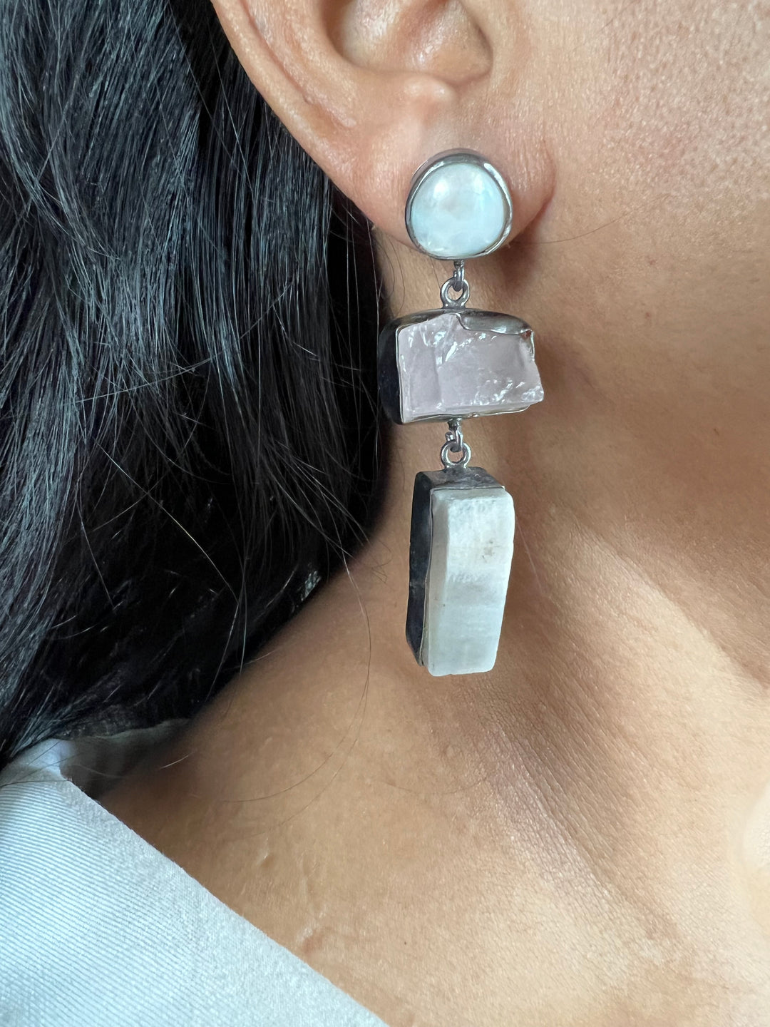 Elegant Natural Gemstone Quartz Earrings – SHIVKA