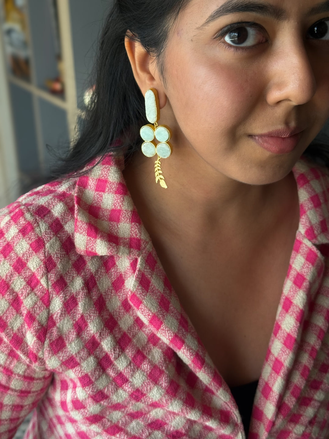 Natural Stone Statement Earrings | SHIVKA | Gold Polish Festive Jewelry