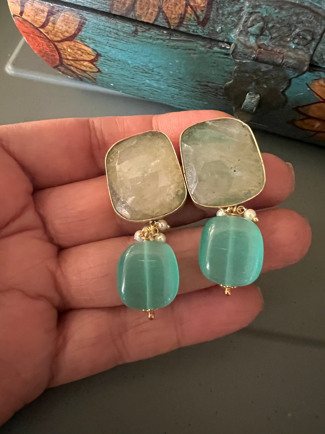 Fluorite Drop Natural Sapphire Studs - Premium Quality, Exquisite Craftsmanship