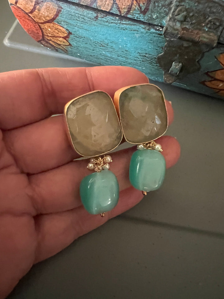 Fluorite Drop Natural Sapphire Studs - Premium Quality, Exquisite Craftsmanship