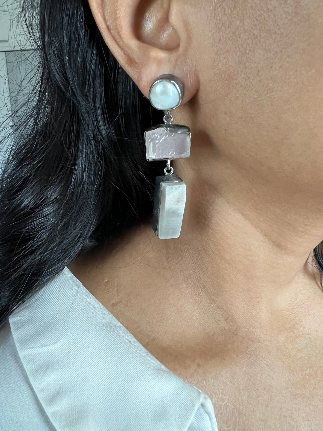 Elegant Natural Gemstone Quartz Earrings – SHIVKA