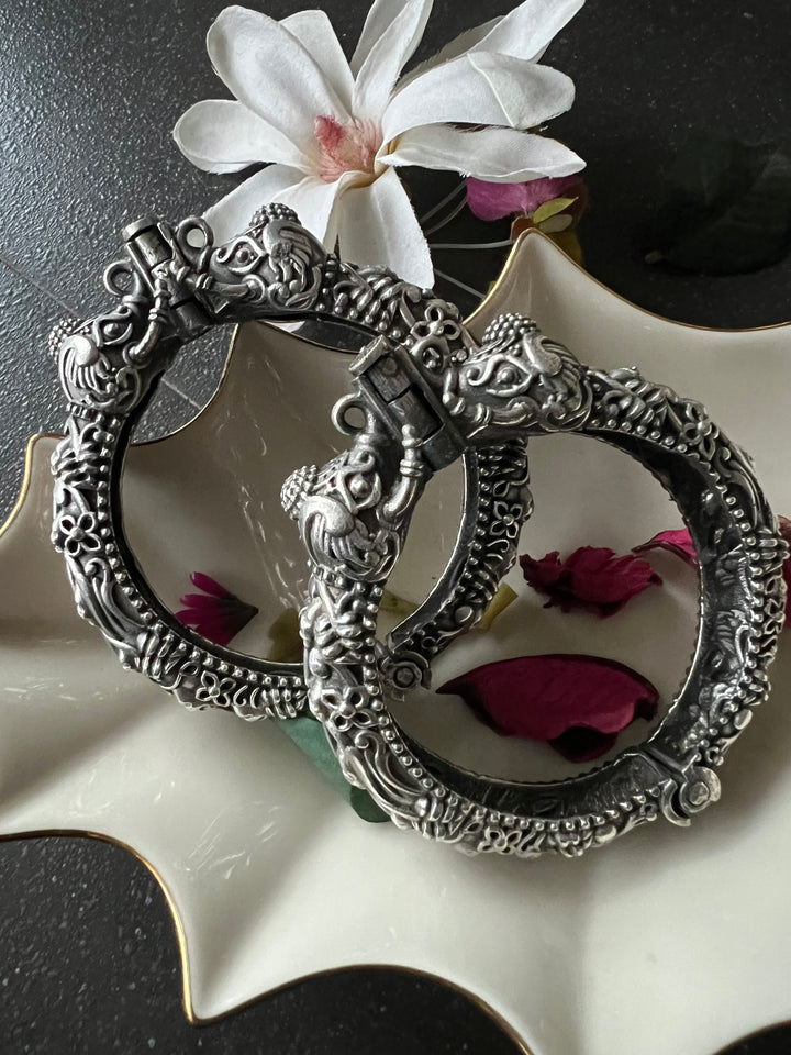 Elegant Brass Elephant Kada - Premium Quality Silver Replica