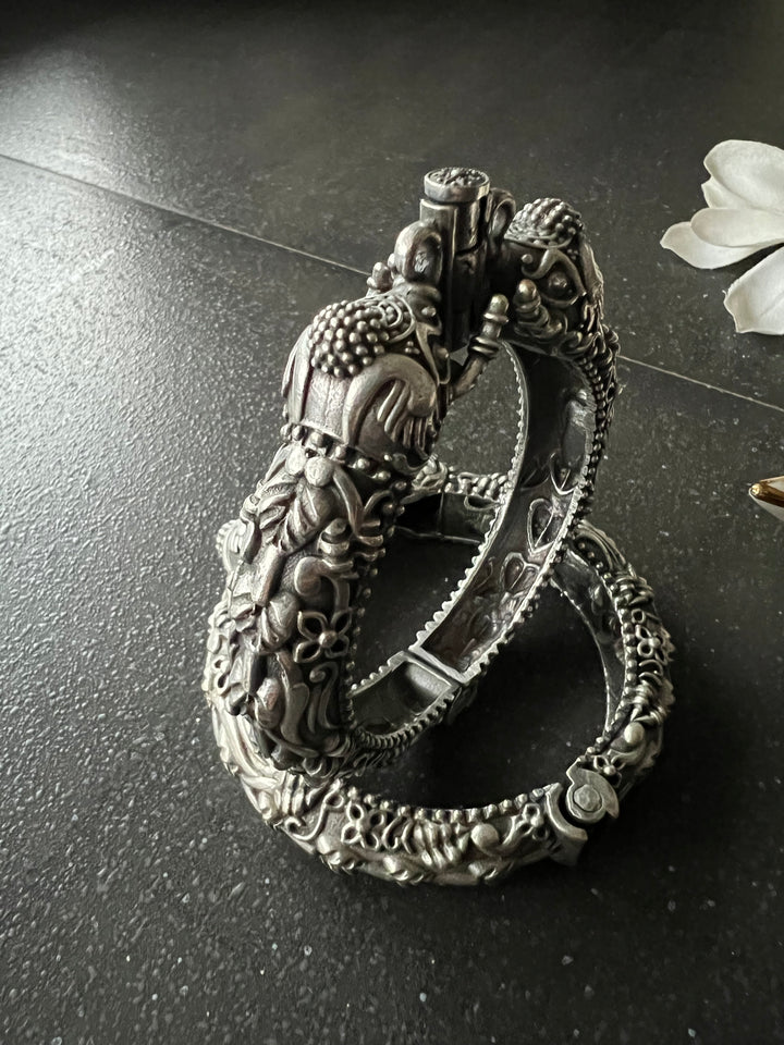 Elegant Brass Elephant Kada - Premium Quality Silver Replica