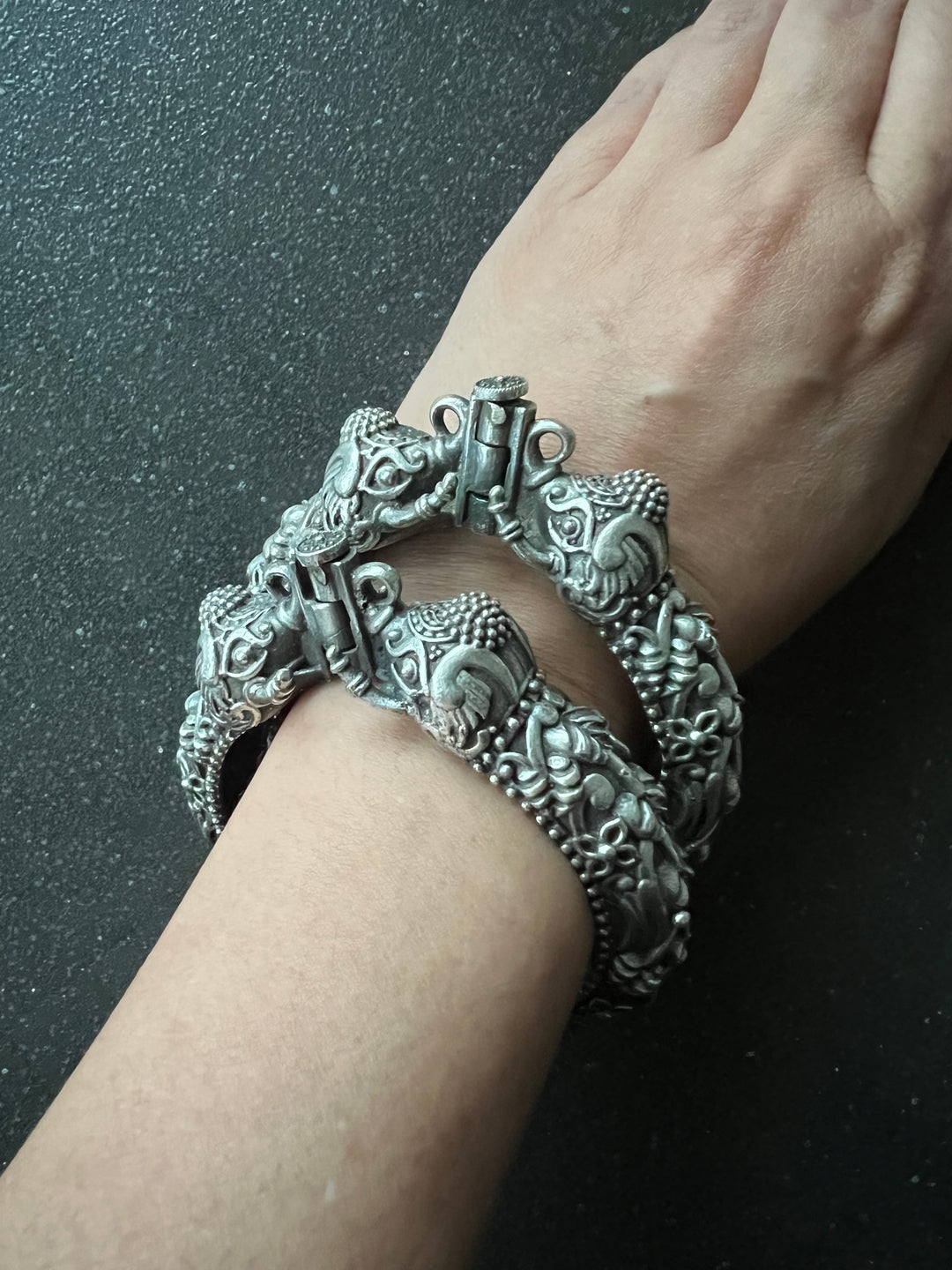 Elegant Brass Elephant Kada - Premium Quality Silver Replica