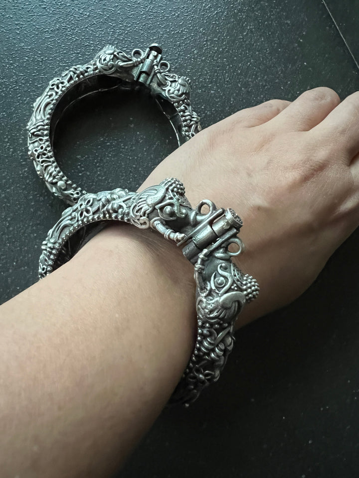 Elegant Brass Elephant Kada - Premium Quality Silver Replica