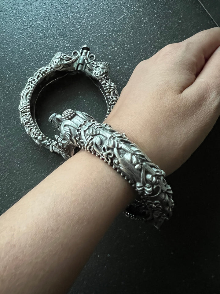 Elegant Brass Elephant Kada - Premium Quality Silver Replica