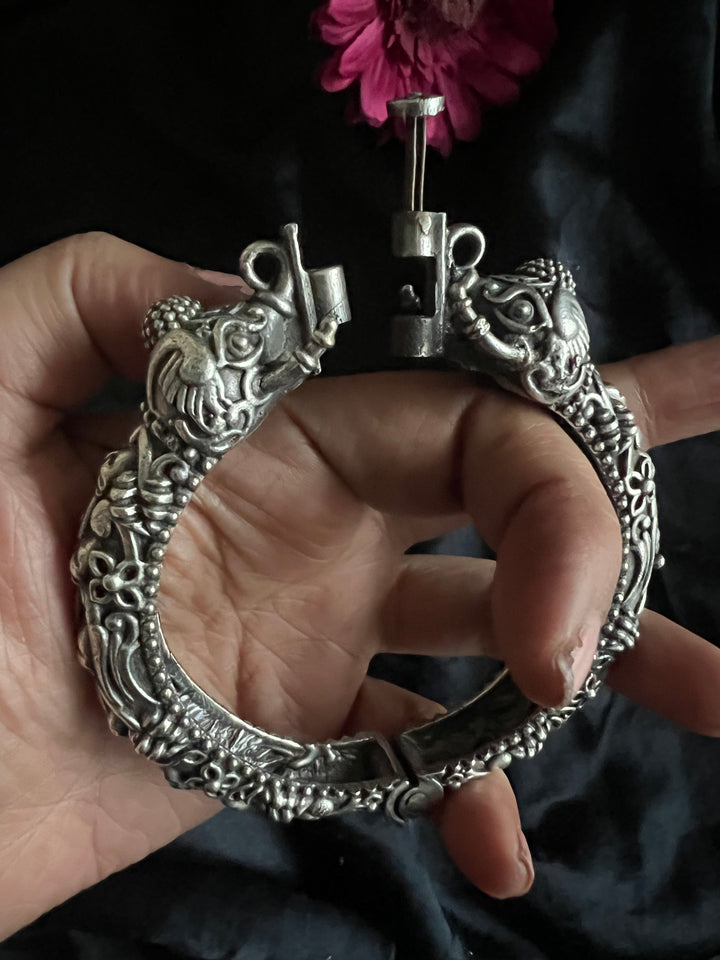 Elegant Brass Elephant Kada - Premium Quality Silver Replica