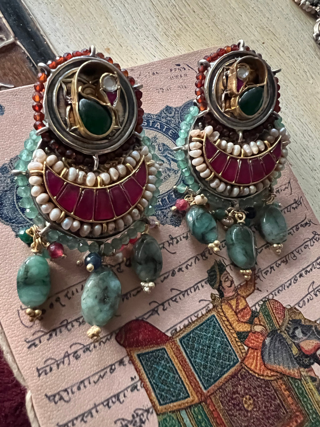 Handmade 925 Silver Multi Gemstone Kundan Long Necklace Set | SHIVKA