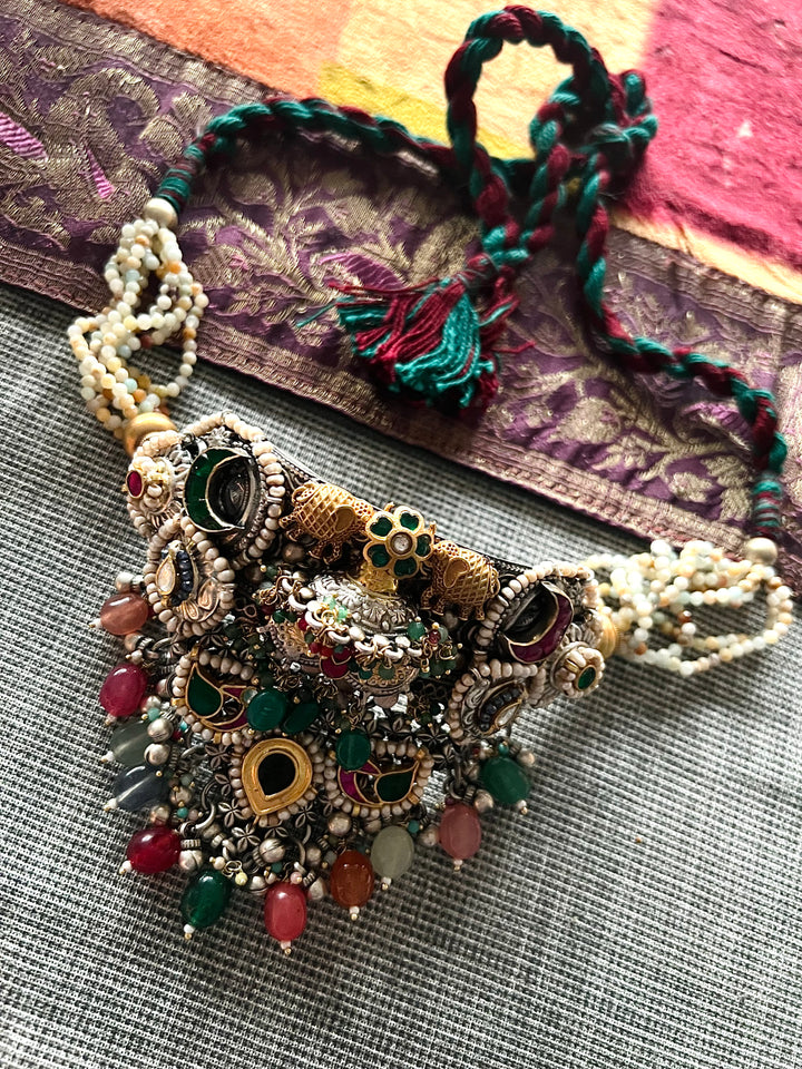Handmade 925 Silver Multi Gemstone Kundan Fusion Choker Set | SHIVKA