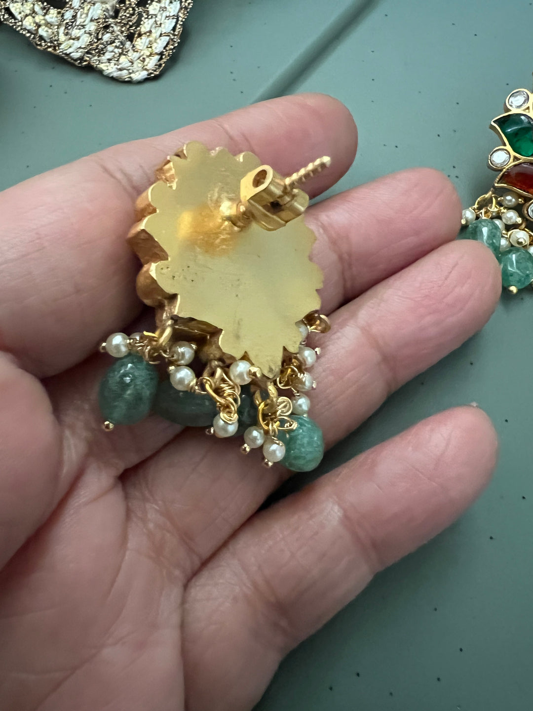 Elegant Jadau Kundan Navratna Earrings