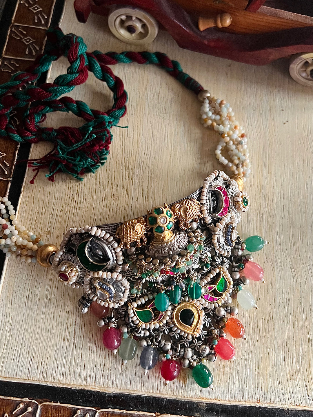 Handmade 925 Silver Multi Gemstone Kundan Fusion Choker Set | SHIVKA