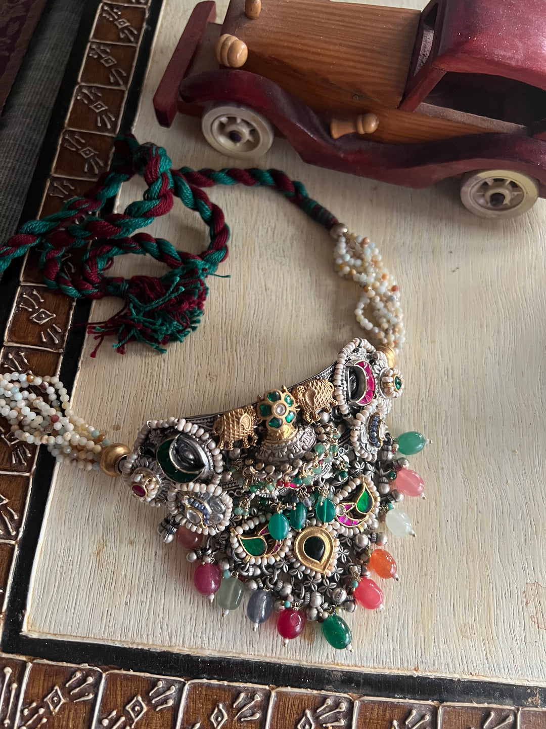 Handmade 925 Silver Multi Gemstone Kundan Fusion Choker Set | SHIVKA