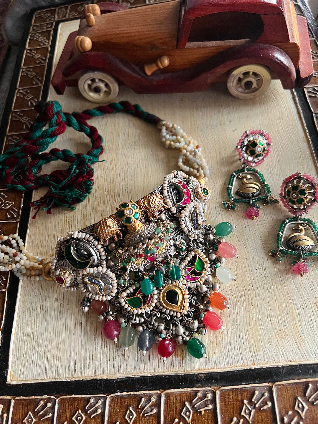 Handmade 925 Silver Multi Gemstone Kundan Fusion Choker Set | SHIVKA