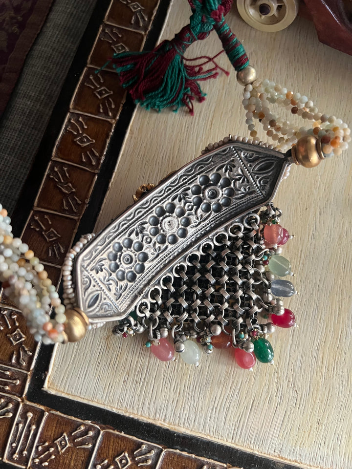 Handmade 925 Silver Multi Gemstone Kundan Fusion Choker Set | SHIVKA