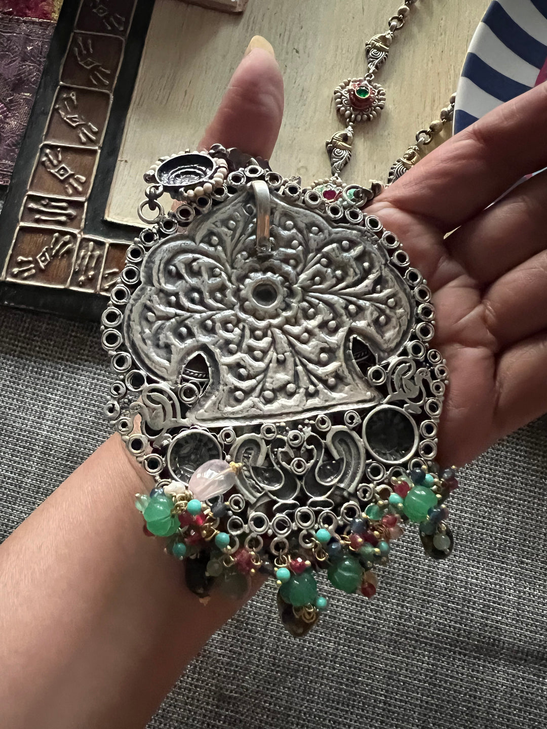 Handmade 925 Silver Multi Gemstone Kundan Long Necklace Set | SHIVKA