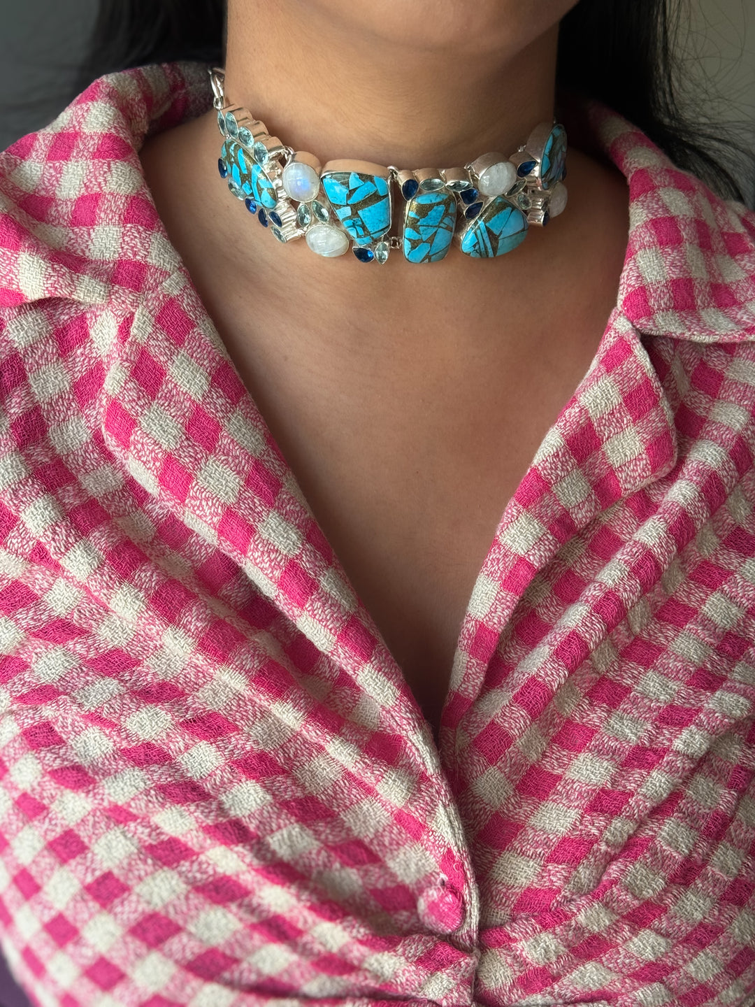 Statement Choker – Silver Brass, Adjustable Necklace