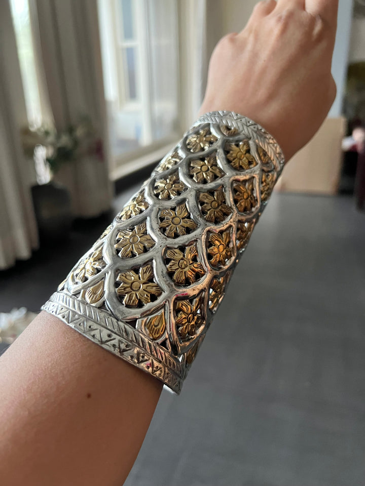 Antique Rajasthani Open Cuff - Premium Quality Silver Replica