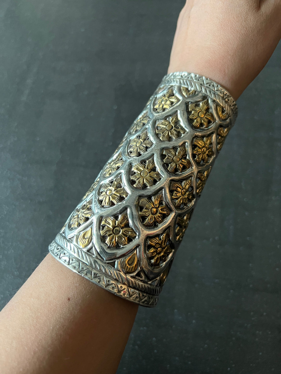 Antique Rajasthani Open Cuff - Premium Quality Silver Replica