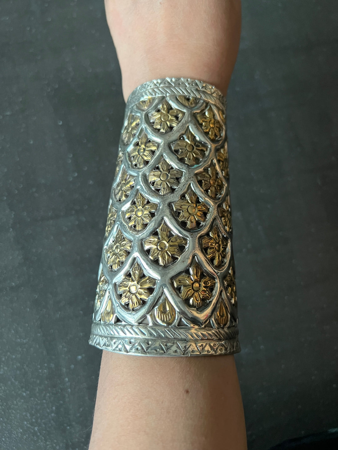 Antique Rajasthani Open Cuff - Premium Quality Silver Replica