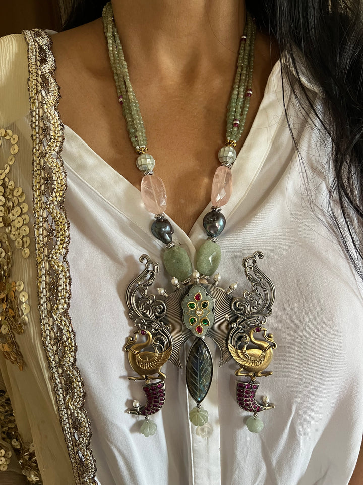 Exquisite Silver Handcrafted Fusion Pendant Necklace - Elevate Your Elegance