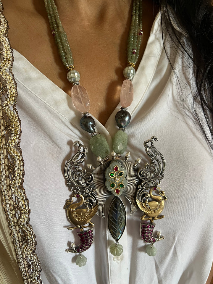 Exquisite Silver Handcrafted Fusion Pendant Necklace - Elevate Your Elegance