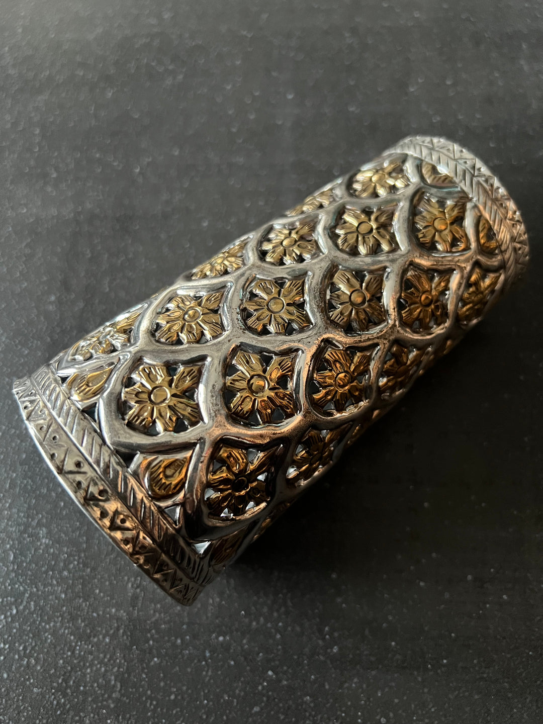 Antique Rajasthani Open Cuff - Premium Quality Silver Replica