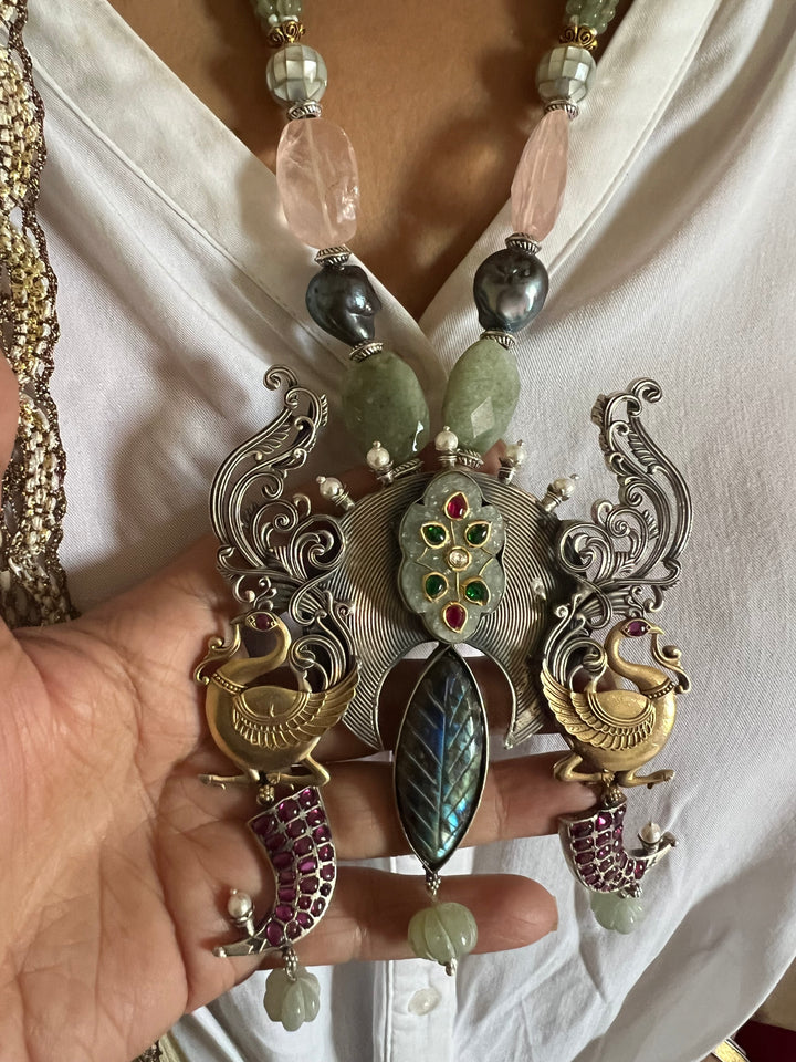 Exquisite Silver Handcrafted Fusion Pendant Necklace - Elevate Your Elegance