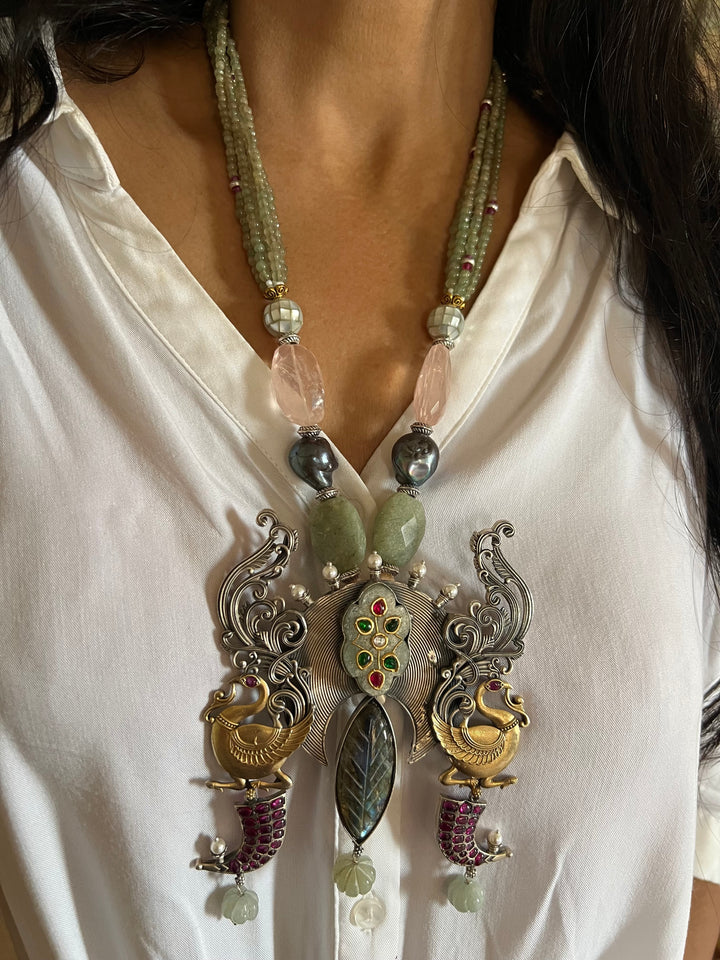 Exquisite Silver Handcrafted Fusion Pendant Necklace - Elevate Your Elegance