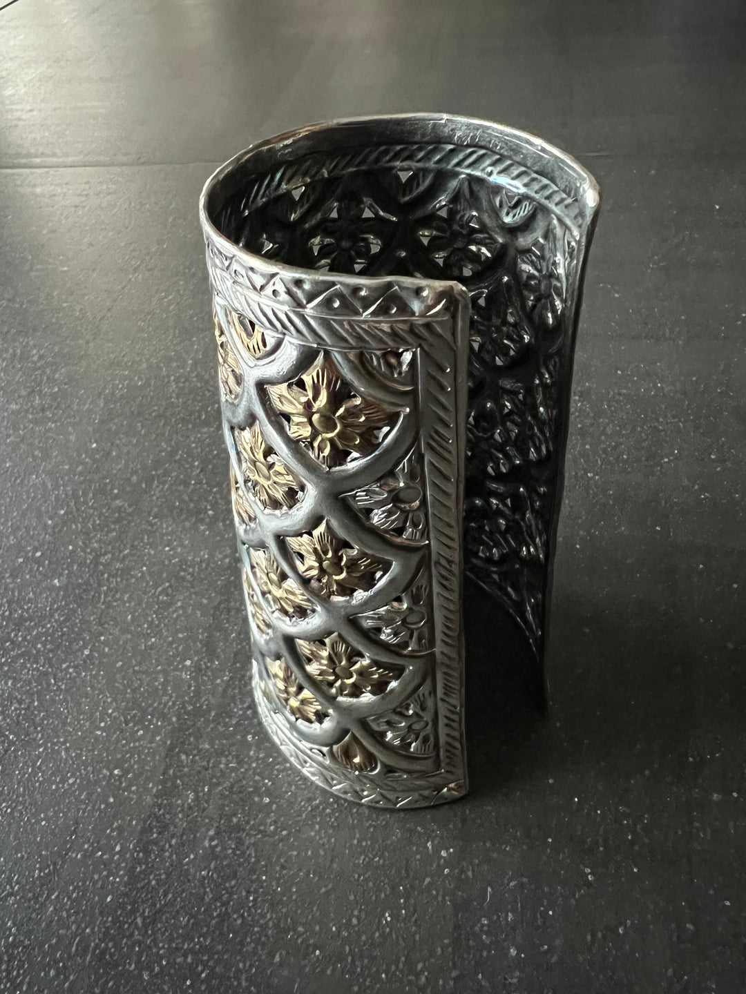 Antique Rajasthani Open Cuff - Premium Quality Silver Replica