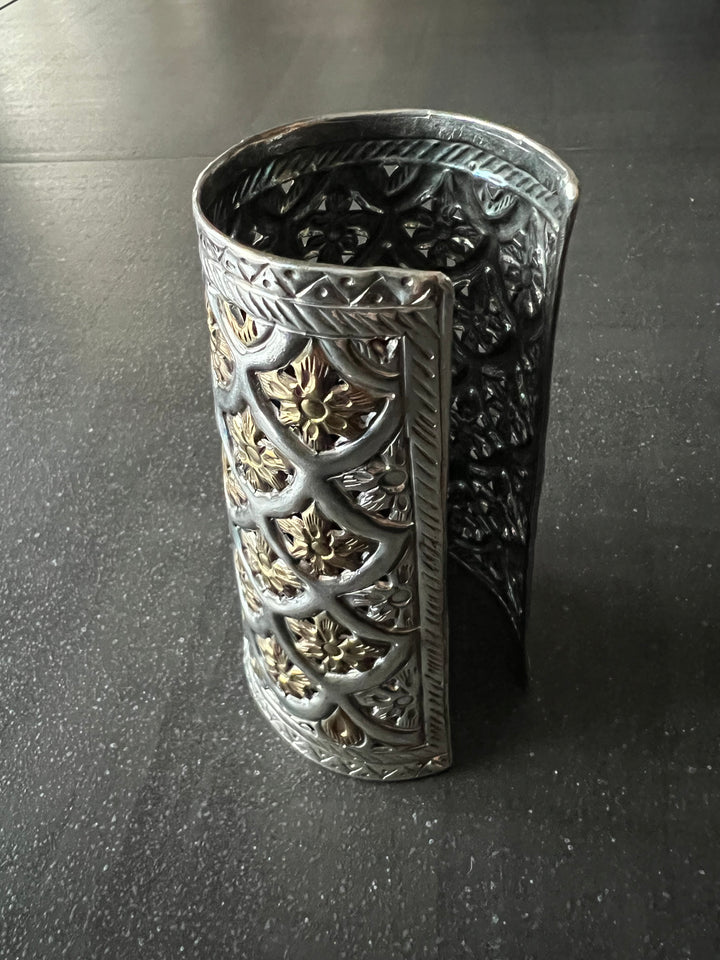 Antique Rajasthani Open Cuff - Premium Quality Silver Replica