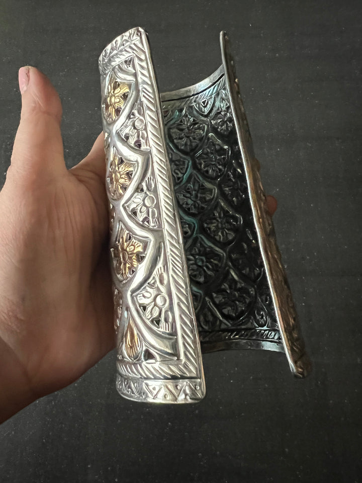 Antique Rajasthani Open Cuff - Premium Quality Silver Replica