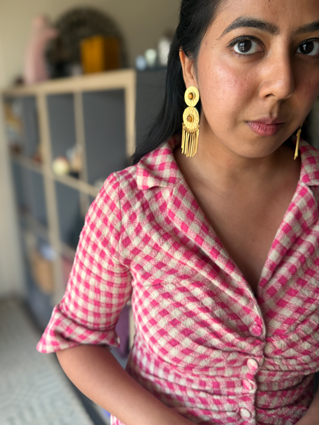 Handmade Brass Tiger Eye Statement Earrings | SHIVKA Jewelry
