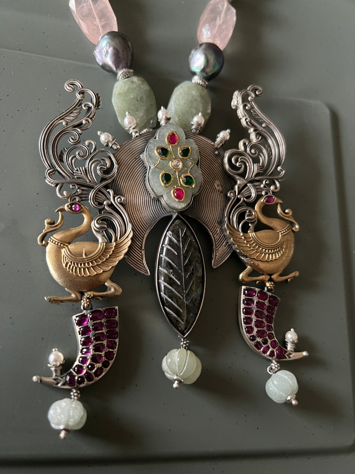 Exquisite Silver Handcrafted Fusion Pendant Necklace - Elevate Your Elegance