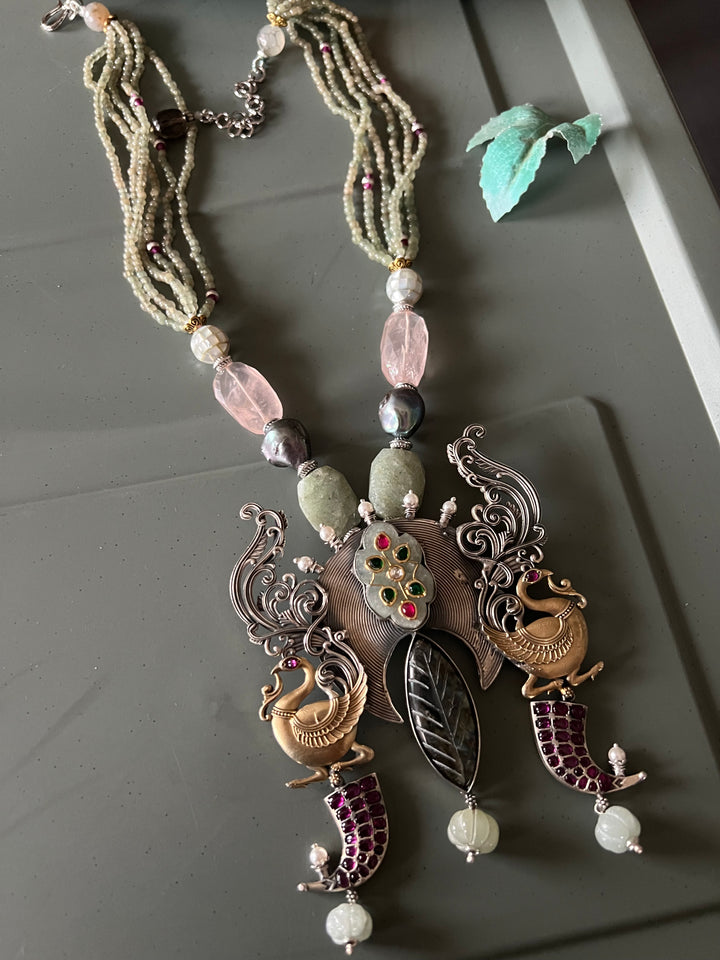 Exquisite Silver Handcrafted Fusion Pendant Necklace - Elevate Your Elegance