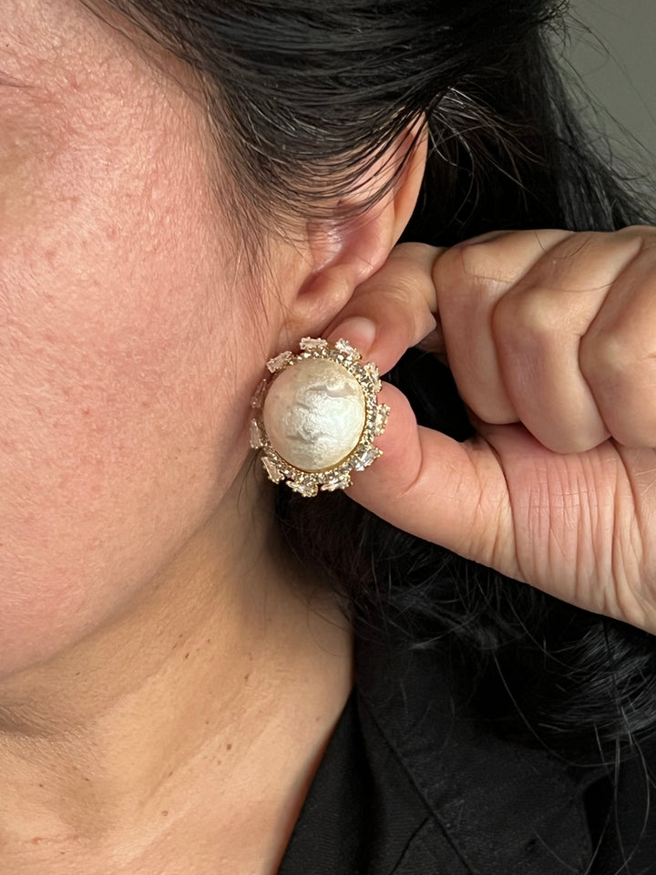 Elegant Textured Pearl Stud Earrings | SHIVKA Designer Jewelry