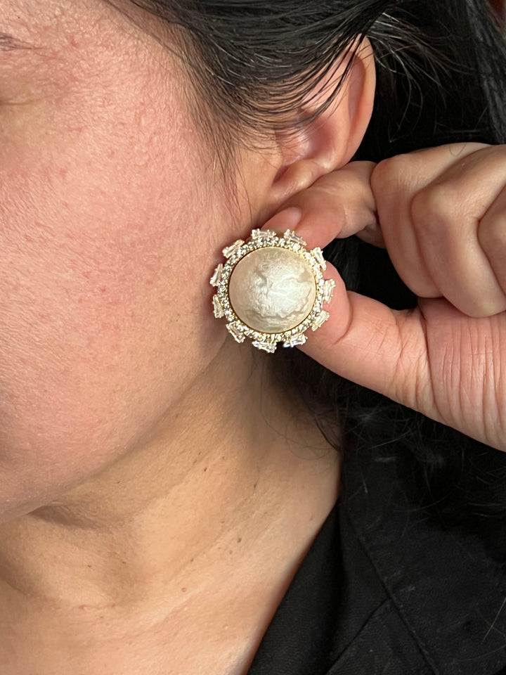 Elegant Textured Pearl Stud Earrings | SHIVKA Designer Jewelry