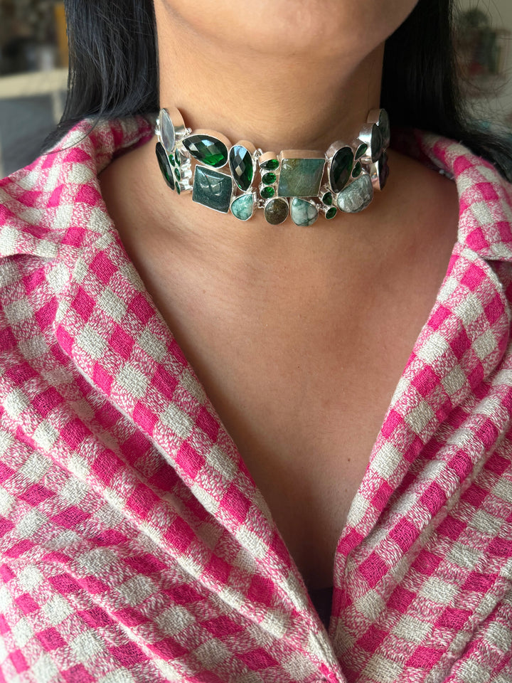 Statement Choker – Silver Brass, Adjustable Necklace