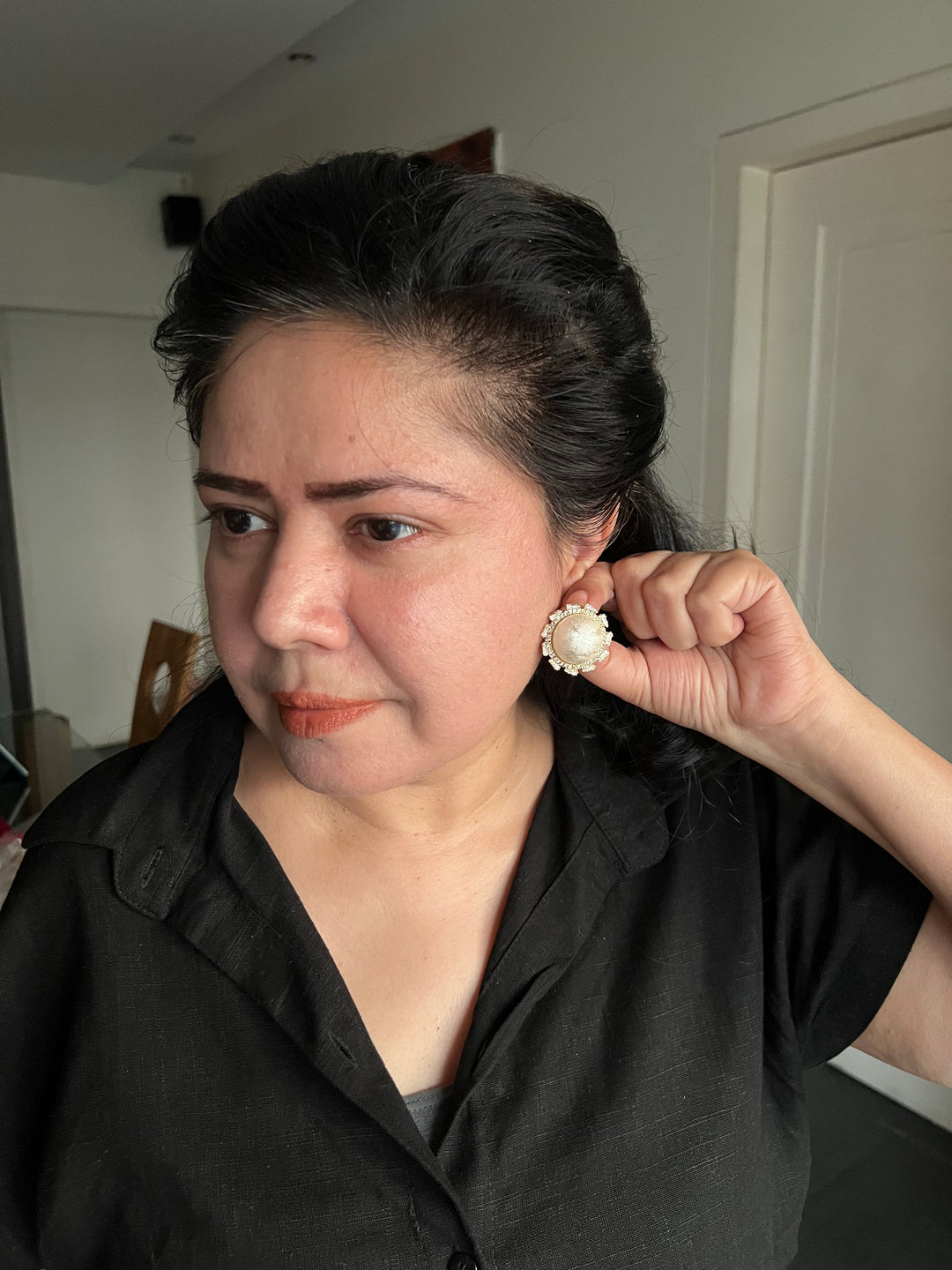 Elegant Textured Pearl Stud Earrings | SHIVKA Designer Jewelry