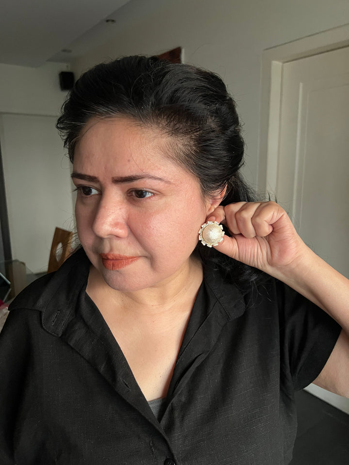 Elegant Textured Pearl Stud Earrings | SHIVKA Designer Jewelry