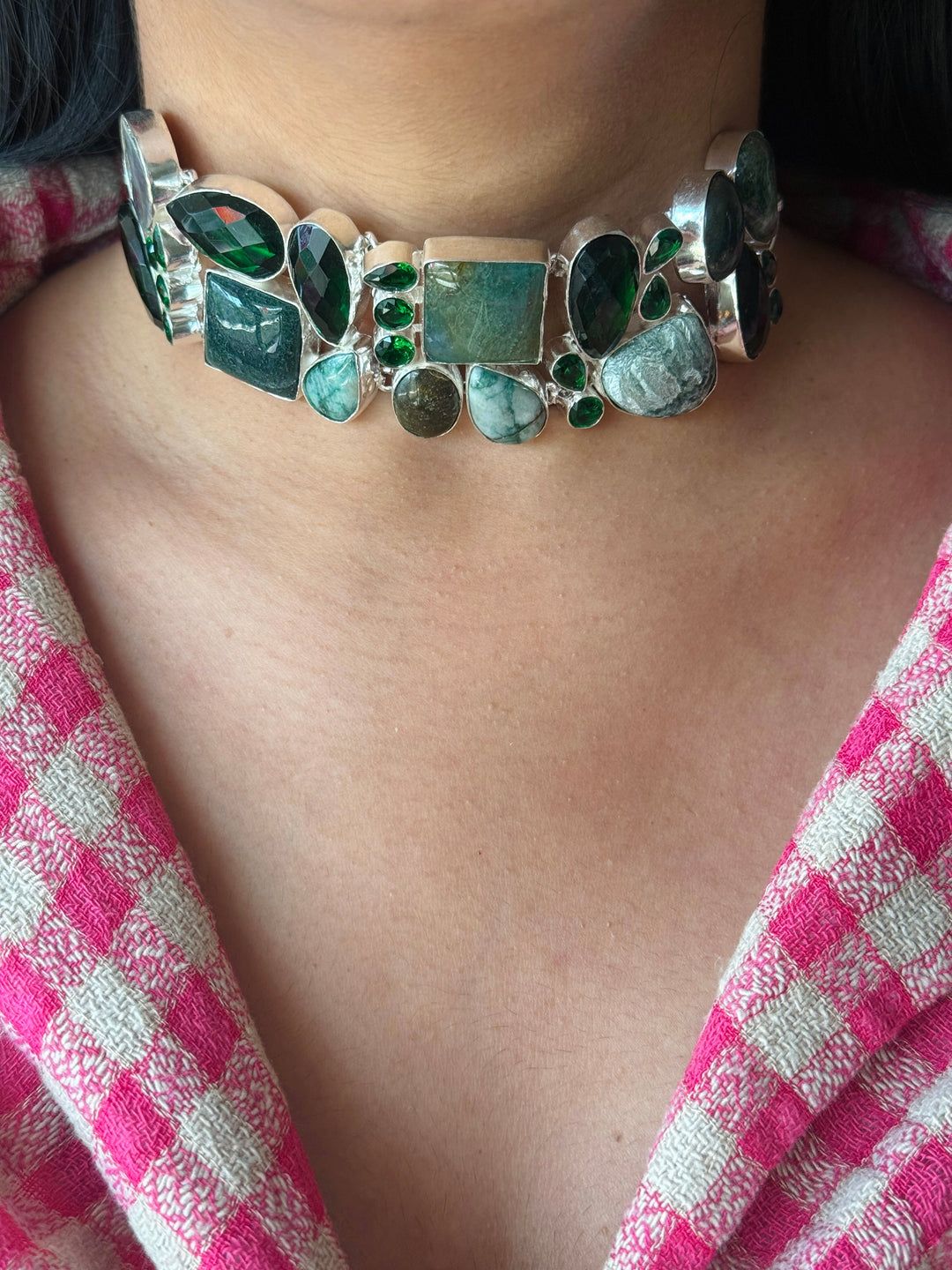 Statement Choker – Silver Brass, Adjustable Necklace