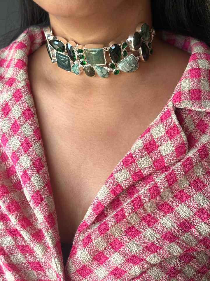 Statement Choker – Silver Brass, Adjustable Necklace