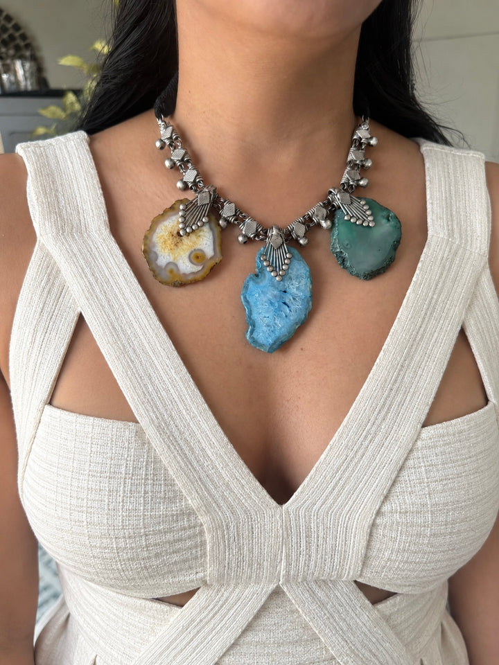 Raw Agate Slice Tribal Statement Necklace