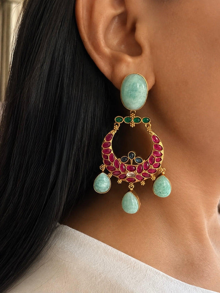 Designer Kempu Earrings with Pastel Amazonite Gemstones