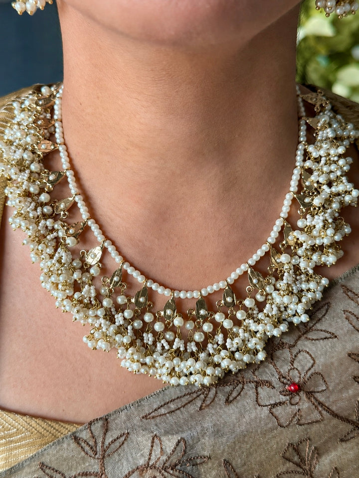 Statement Jadau Pearl Necklace Set | 18k Gold Plated | Pearls