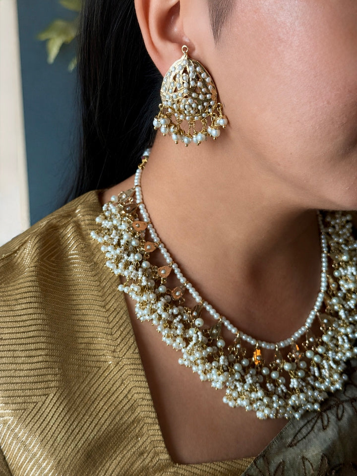 Statement Jadau Pearl Necklace Set | 18k Gold Plated | Pearls