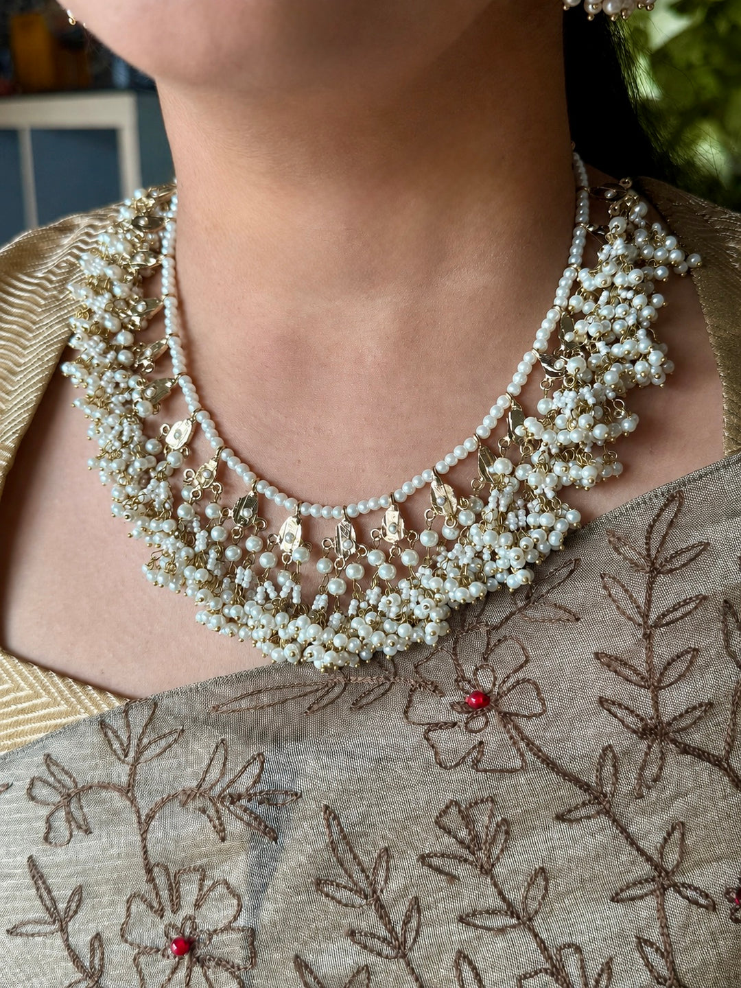 Statement Jadau Pearl Necklace Set | 18k Gold Plated | Pearls