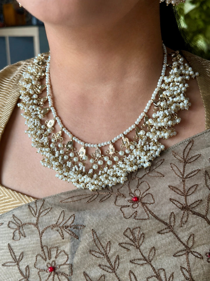 Statement Jadau Pearl Necklace Set | 18k Gold Plated | Pearls