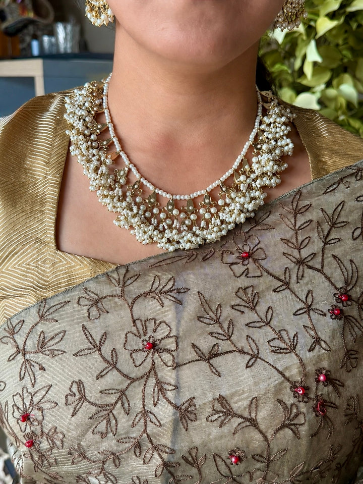 Statement Jadau Pearl Necklace Set | 18k Gold Plated | Pearls